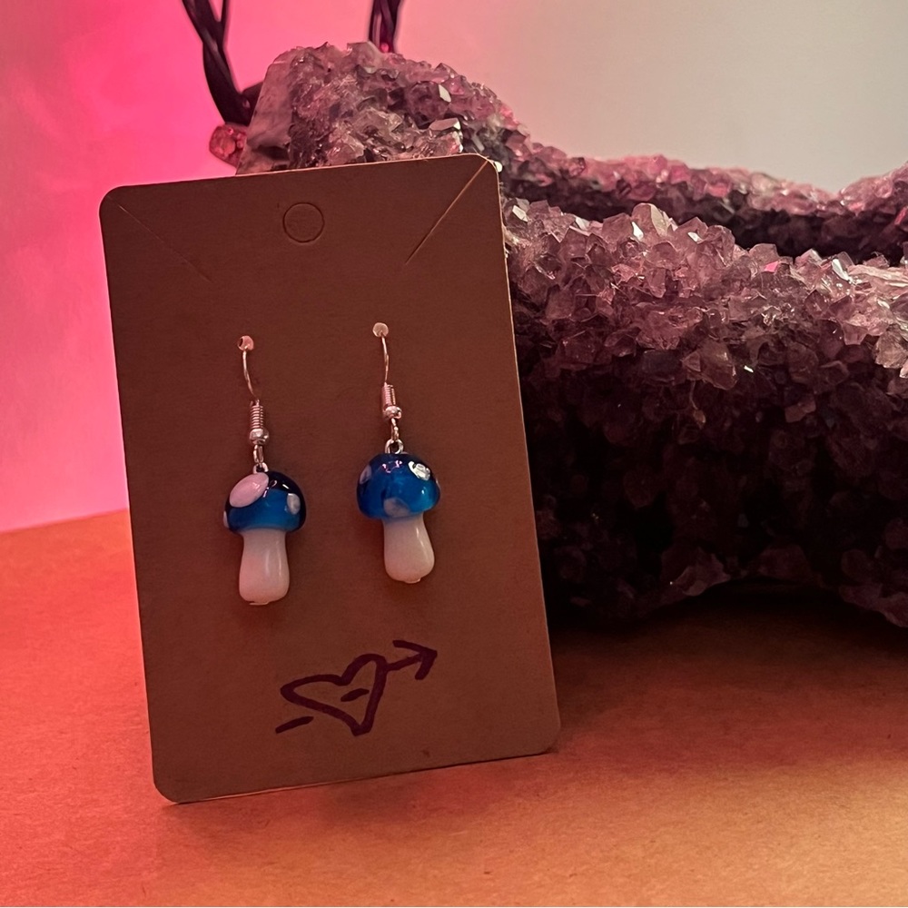 Blue mushroom earrings